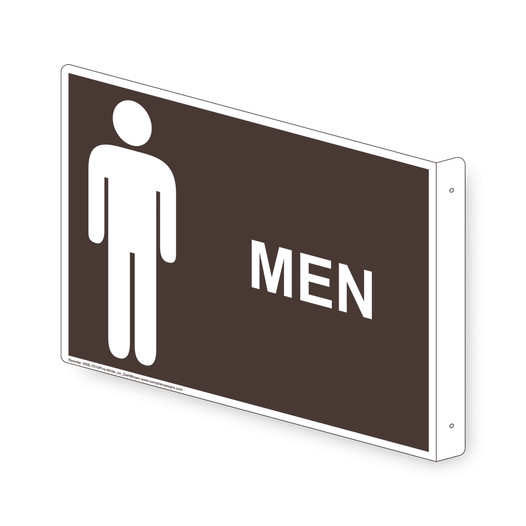 Projection-Mount Dark Brown MEN Restroom Sign With Symbol