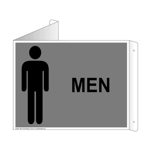Gray Triangle-Mount MEN Restroom Sign With Symbol