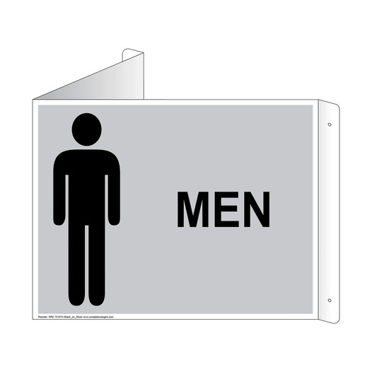 Silver Triangle-Mount MEN Restroom Sign With Symbol RRE-7010Tri-Black_on_Silver
