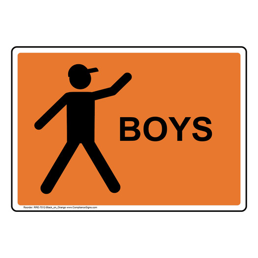Orange Boys Restroom Sign With Symbol RRE-7012-Black_on_Orange