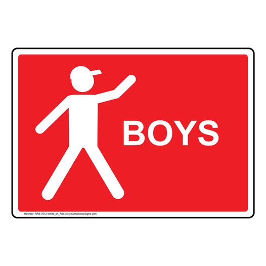 Red Boys Restroom Sign With Symbol RRE-7012-White_on_Red