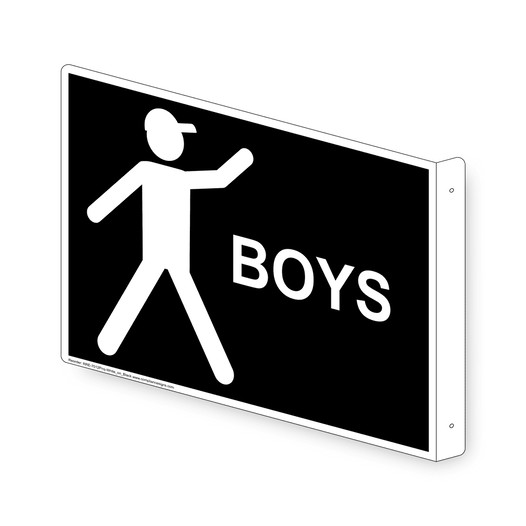 Projection-Mount Black BOYS Restroom Sign With Symbol RRE-7012Proj-White_on_Black