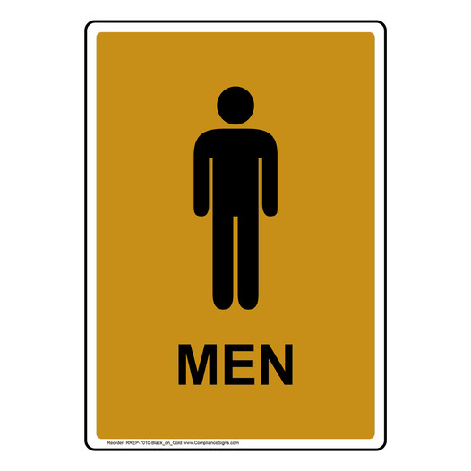 Portrait Gold Men Restroom Sign With Symbol RREP-7010-Black_on_Gold