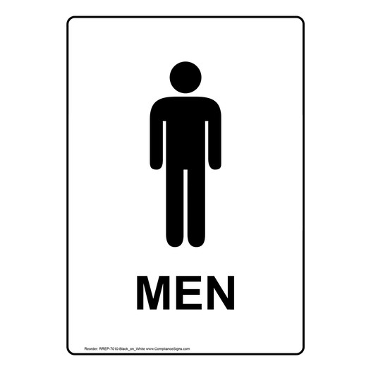 Portrait White Men Restroom Sign With Symbol RREP-7010-Black_on_White