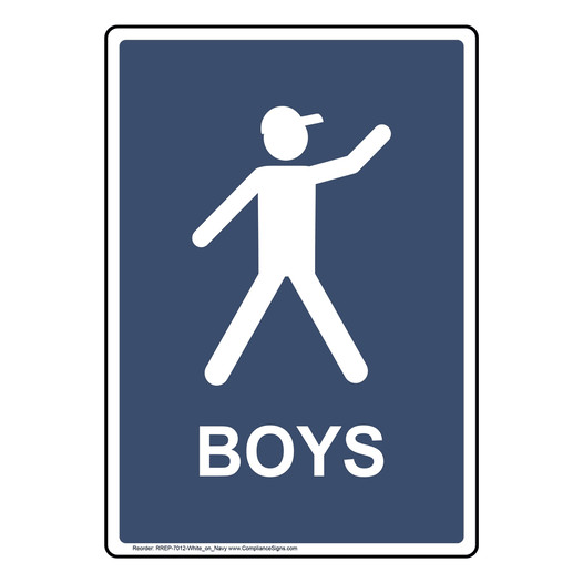 Portrait Navy Boys Restroom Sign With Symbol RREP-7012-White_on_Navy