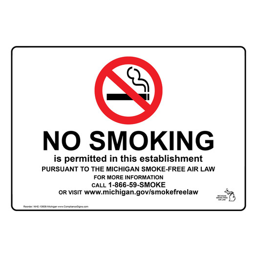 Michigan No Smoking In This Establishment Sign NHE-10606-Michigan