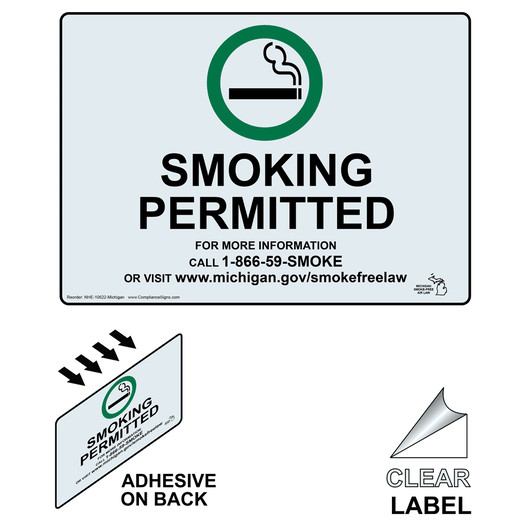 Michigan Smoking Permitted With Symbol Clear Label NHE-10622-Michigan