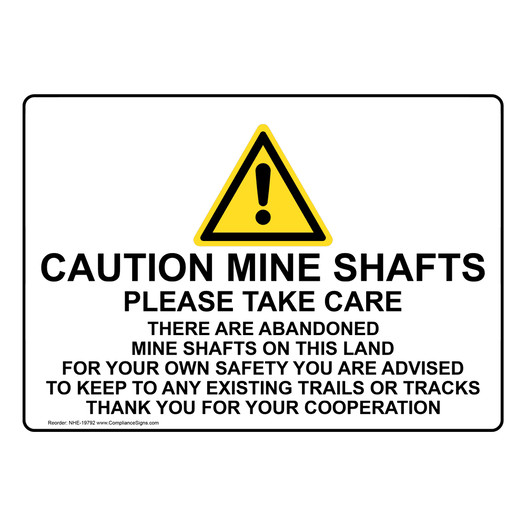Caution Mine Shafts Sign for Mining NHE-19792