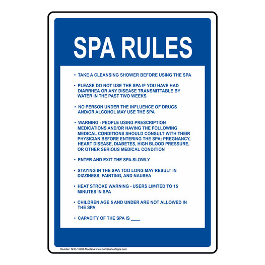 Montana Spa Rules Sign NHE-15286-Montana