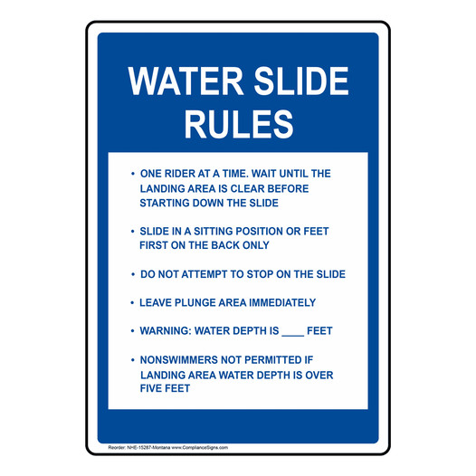 Montana Water Slide Rules One Rider At A Time Sign NHE-15287-Montana
