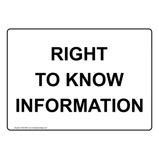 Right To Know Information Sign for Hazmat NHE-5587