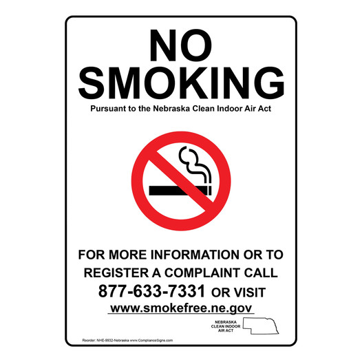 Nebraska No Smoking Clean Indoor Air Act Sign NHE-9932-Nebraska