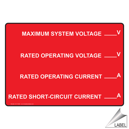 NEC Maximum System Voltage Label VLT-13326 Electrical