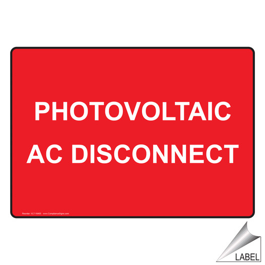 NEC Electrical Photovoltaic AC Disconnect Label