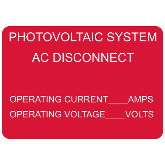 Red Engraved PHOTOVOLTAIC SYSTEM AC DISCONNEC Sign EGRE-13274_White_on_Red