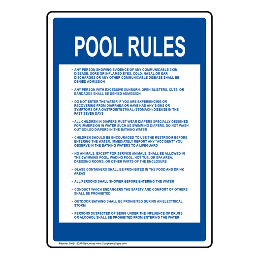 New Jersey Pool Rules Sign NHE-15297-NewJersey