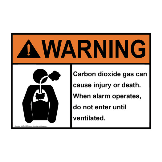 NFPA 12 WARNING Carbon dioxide gas when alarm operates Sign with Symbol AWE-43050