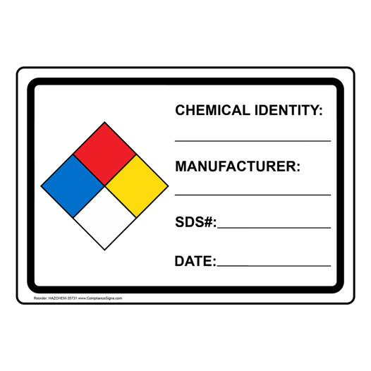 NFPA 704 Chemical Identity Manufacturer SDS Sign HAZCHEM-35731