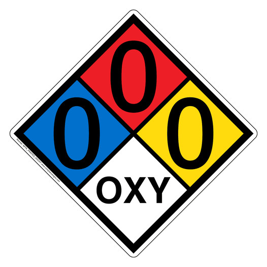 NFPA 704 Diamond Sign with 0-0-0-OXY Hazard Ratings NFPA_PRINTED_000OXY