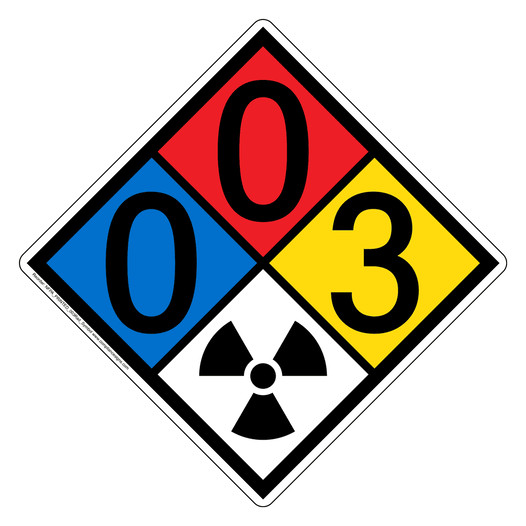 NFPA 704 Diamond Sign with 0-0-3-Radiation Symbol Hazard Ratings