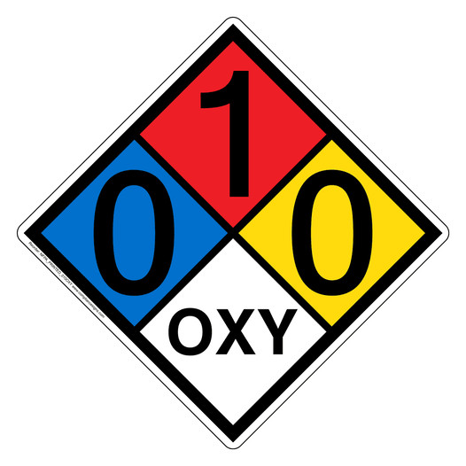 NFPA 704 Diamond Sign with 0-1-0-OXY Hazard Ratings NFPA_PRINTED_010OXY
