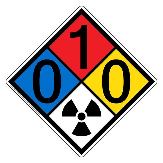 NFPA 704 Diamond Sign with 0-1-0-Radiation Symbol Hazard Ratings