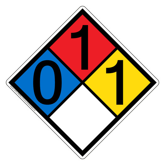 NFPA 704 Diamond Sign with 0-1-1-0 Hazard Ratings