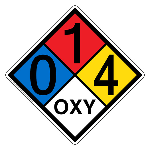 NFPA 704 Diamond Sign with 0-1-4-OXY Hazard Ratings NFPA_PRINTED_014OXY