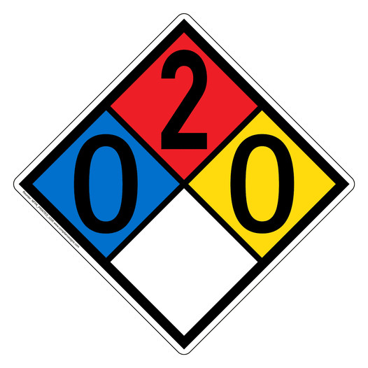 NFPA 704 Diamond Sign with 0-2-0-0 Hazard Ratings NFPA_PRINTED_0200