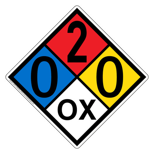 NFPA 704 Diamond Sign with 0-2-0-OX Hazard Ratings