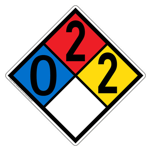 NFPA 704 Diamond Sign with 0-2-2-0 Hazard Ratings