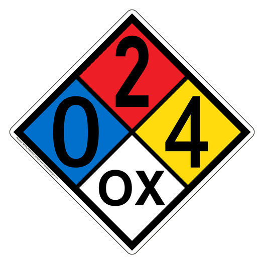 NFPA 704 Diamond Sign with 0-2-4-OX Hazard Ratings