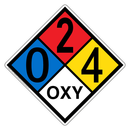 NFPA 704 Diamond Sign with 0-2-4-OXY Hazard Ratings NFPA_PRINTED_024OXY