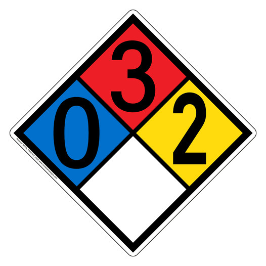 NFPA 704 Diamond Sign with 0-3-2-0 Hazard Ratings