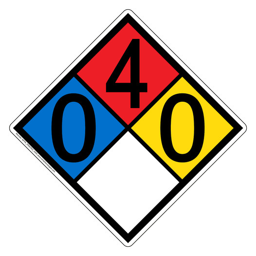 NFPA 704 Diamond Sign with 0-4-0-0 Hazard Ratings NFPA_PRINTED_0400