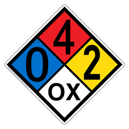 NFPA 704 Diamond Sign with 0-4-2-OX Hazard Ratings