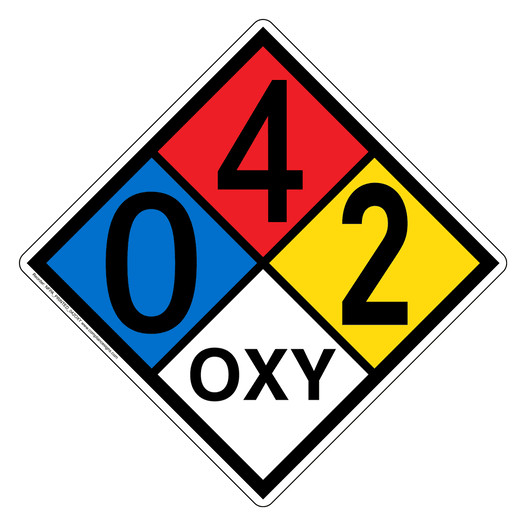 NFPA 704 Diamond Sign with 0-4-2-OXY Hazard Ratings NFPA_PRINTED_042OXY
