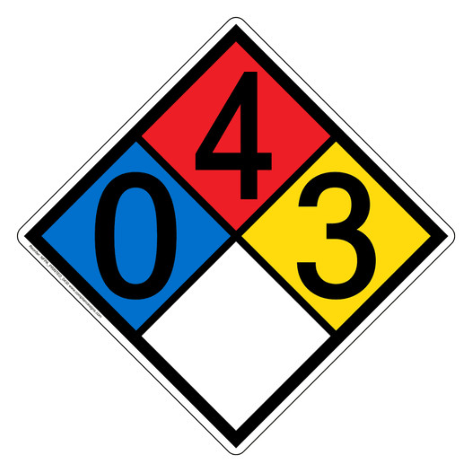 NFPA 704 Diamond Sign with 0-4-3-0 Hazard Ratings NFPA_PRINTED_0430