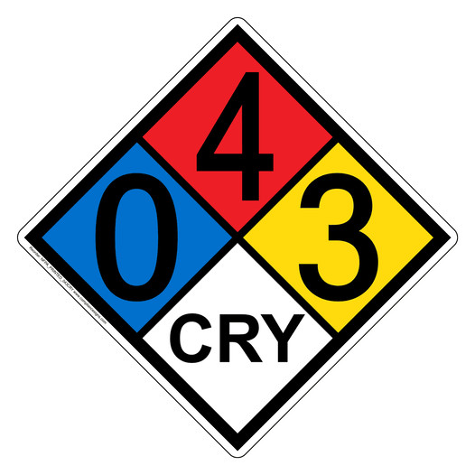 NFPA 704 Diamond Sign with 0-4-3-CRY Hazard Ratings NFPA_PRINTED_043CRY