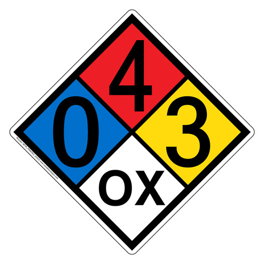 NFPA 704 Diamond Sign with 0-4-3-OX Hazard Ratings