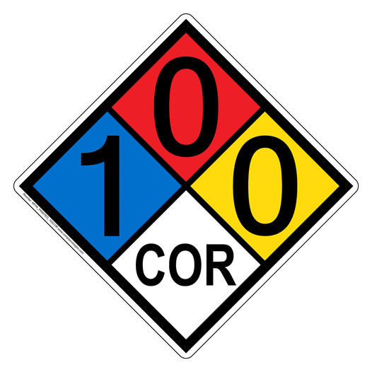 NFPA 704 Diamond Sign with 1-0-0-COR Hazard Ratings
