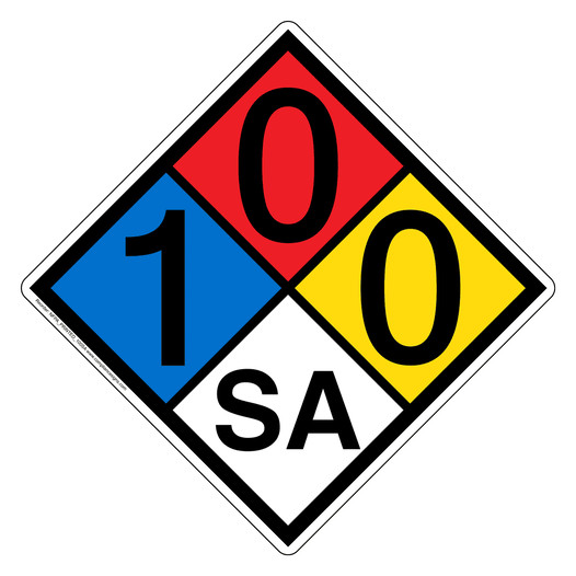 NFPA 704 Diamond Sign with 1-0-0-SA Hazard Ratings NFPA_PRINTED_100SA