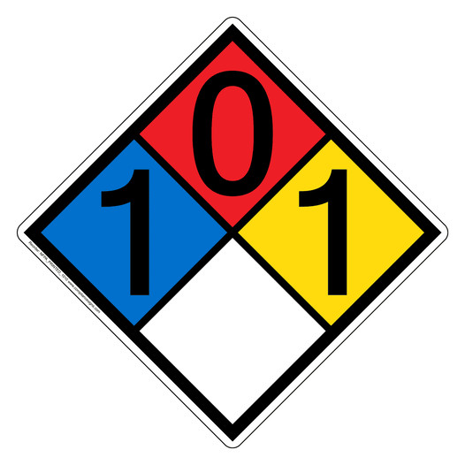 NFPA 704 Diamond Sign with 1-0-1-0 Hazard Ratings NFPA_PRINTED_1010