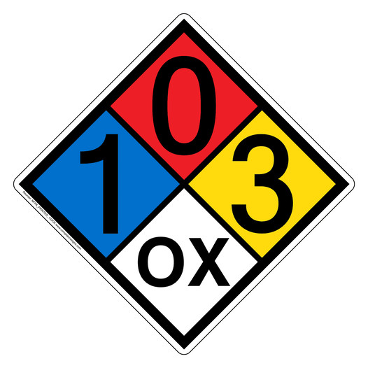 NFPA 704 Diamond Sign with 1-0-3-OX Hazard Ratings