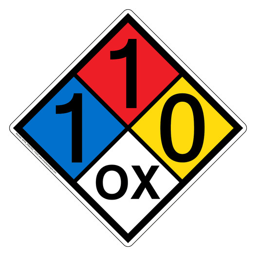 NFPA 704 Diamond Sign with 1-1-0-OX Hazard Ratings