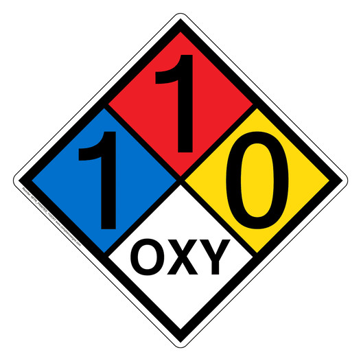 NFPA 704 Diamond Sign with 1-1-0-OXY Hazard Ratings