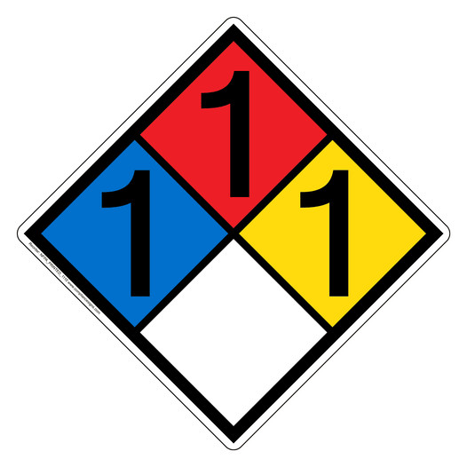 NFPA 704 Diamond Sign with 1-1-1-0 Hazard Ratings NFPA_PRINTED_1110