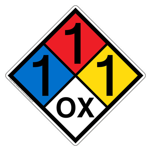 NFPA 704 Diamond Sign with 1-1-1-OX Hazard Ratings