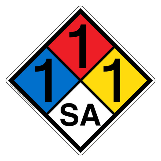 NFPA 704 Diamond Sign with 1-1-1-SA Hazard Ratings