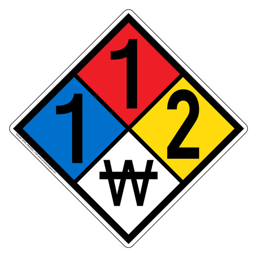 NFPA 704 Diamond Sign with 1-1-2-W Hazard Ratings NFPA_PRINTED_112W